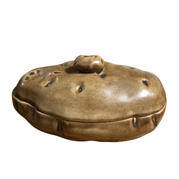 Baked Potato Shaped Covered Dish VTG Ceramic Serving Bowl Casserole Lid 1970s - Picture 6 of 10